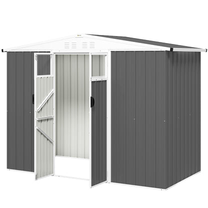 Metal Garden Shed 2.7 m² 246 x 117 x 180 cm Tool Storage Shed with Window, 4 Vents, and Lockable Door, Outdoor Steel Garden Shed, Gray