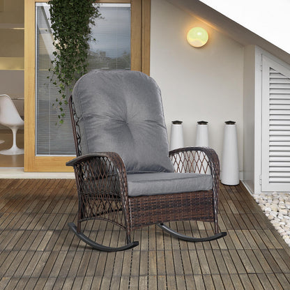 Poly Rattan Rocking Chair Rocking Armchair Garden Chair with Cushions Lounge Furniture Garden Furniture Patio Furniture Brown 75 x 98 x 91 cm