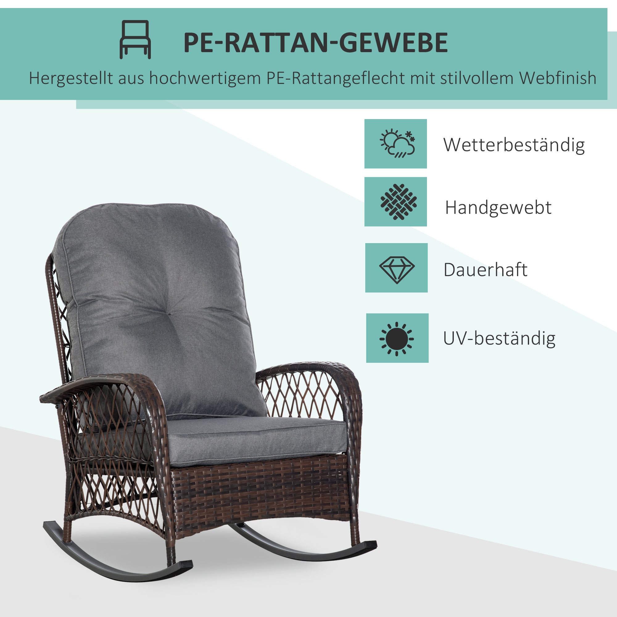 Poly Rattan Rocking Chair Rocking Armchair Garden Chair with Cushions Lounge Furniture Garden Furniture Patio Furniture Brown 75 x 98 x 91 cm