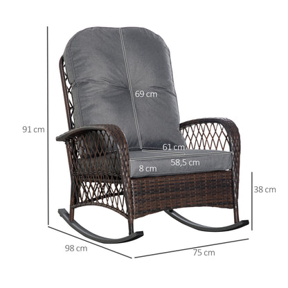 Poly Rattan Rocking Chair Rocking Armchair Garden Chair with Cushions Lounge Furniture Garden Furniture Patio Furniture Brown 75 x 98 x 91 cm
