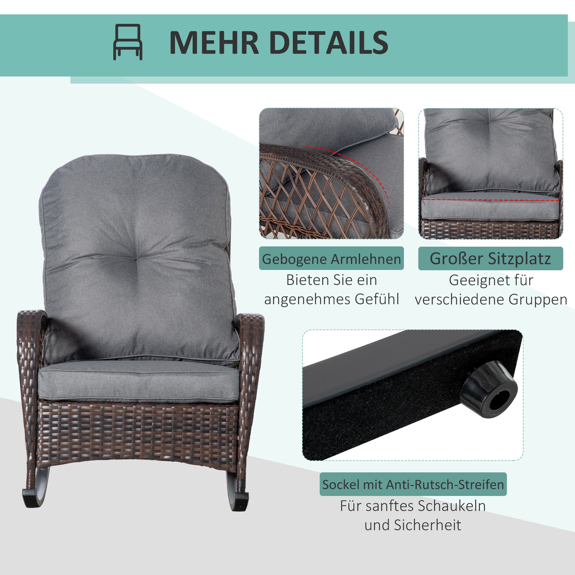 Poly Rattan Rocking Chair Rocking Armchair Garden Chair with Cushions Lounge Furniture Garden Furniture Patio Furniture Brown 75 x 98 x 91 cm