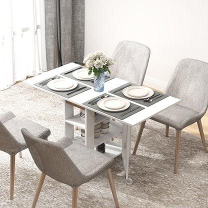 Folding Table with Folding Wings Dining Table Folding Kitchen Table with 2 Wheels and Shelves Modern Style 120x60x75 cm White