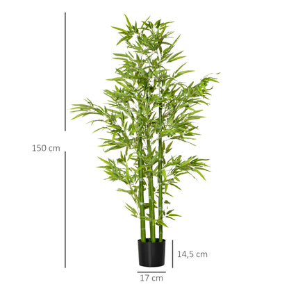 Large Artificial Bamboo 150 cm Fake Plant, Plastic Bamboo Artificial Plants, Faux Bamboo with Artificial Moss in Pot Decor for Living Room, Bedroom, Garden
