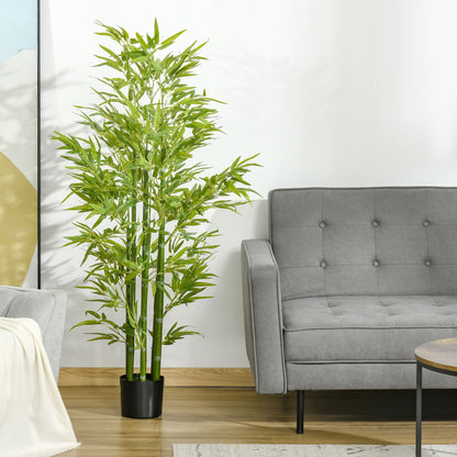 Large Artificial Bamboo 150 cm Fake Plant, Plastic Bamboo Artificial Plants, Faux Bamboo with Artificial Moss in Pot Decor for Living Room, Bedroom, Garden