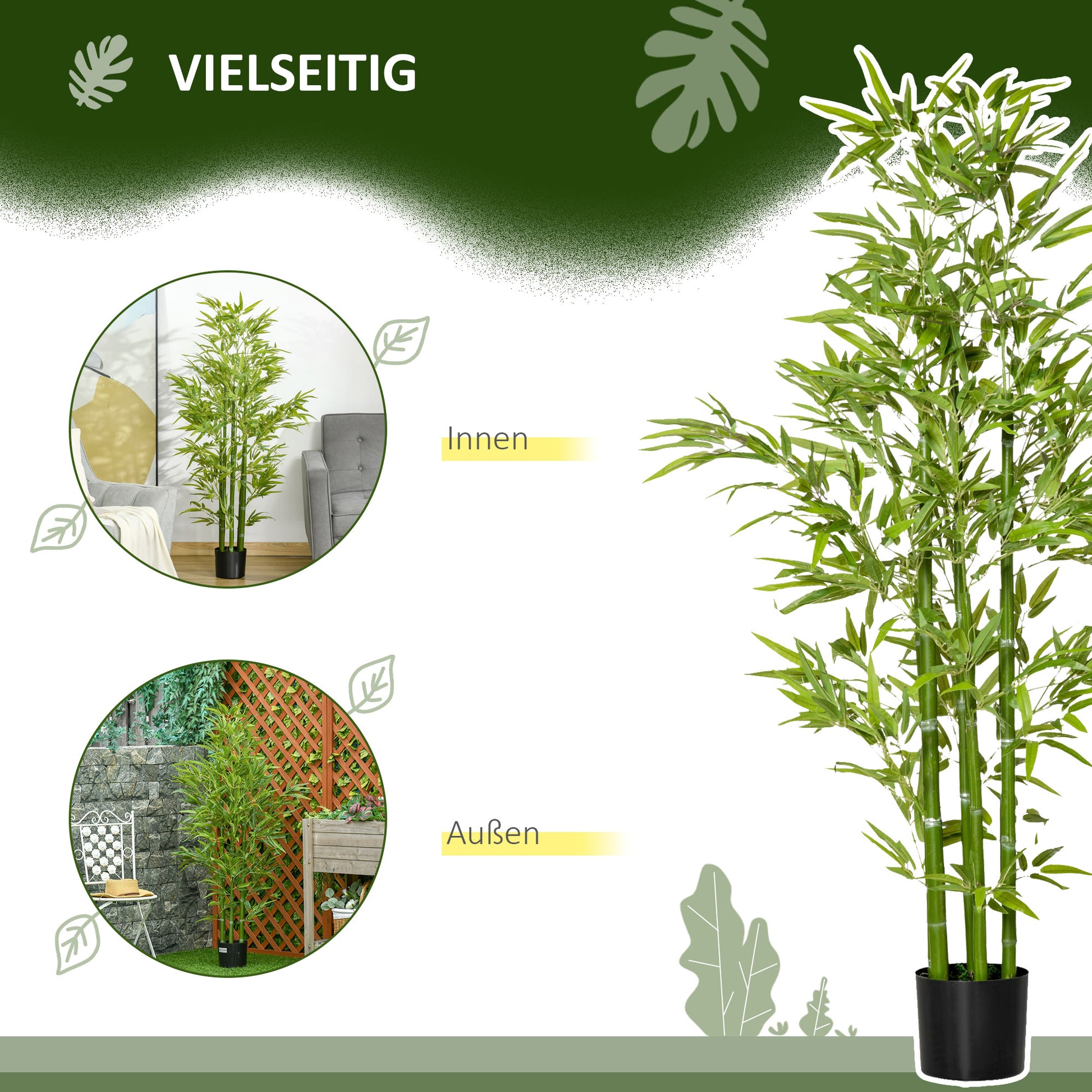 Large Artificial Bamboo 150 cm Fake Plant, Plastic Bamboo Artificial Plants, Faux Bamboo with Artificial Moss in Pot Decor for Living Room, Bedroom, Garden