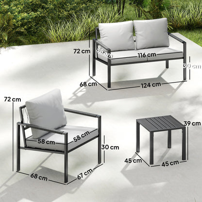 5-Piece Weather-Resistant Patio Set for 4 — 2-Seater Sofa, 2 Armchairs with Cushions, 2 Side Tables, Light Gray