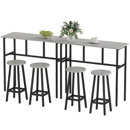6-Piece Dining Set 2 Bistro Tables with 4 Chairs Stools Bar Table Set Dining Group Seating Set in Industrial Design Bar Stool Set for Living Room Dining Room Chipboard Steel Gray+Black
