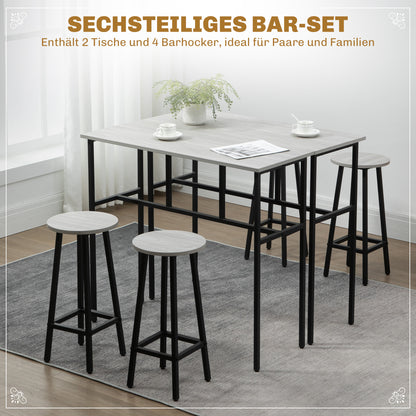 6-Piece Dining Set 2 Bistro Tables with 4 Chairs Stools Bar Table Set Dining Group Seating Set in Industrial Design Bar Stool Set for Living Room Dining Room Chipboard Steel Gray+Black