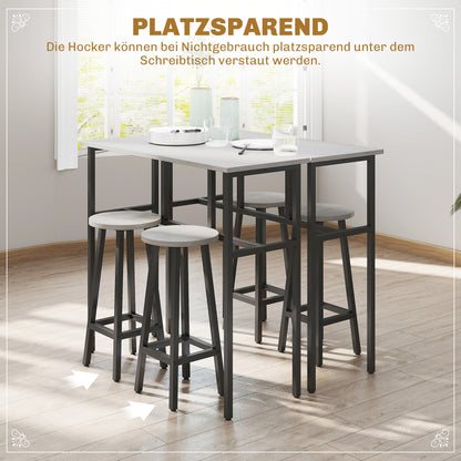 6-Piece Dining Set 2 Bistro Tables with 4 Chairs Stools Bar Table Set Dining Group Seating Set in Industrial Design Bar Stool Set for Living Room Dining Room Chipboard Steel Gray+Black