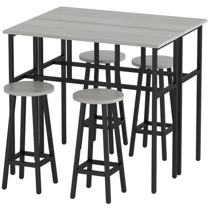 6-Piece Dining Set 2 Bistro Tables with 4 Chairs Stools Bar Table Set Dining Group Seating Set in Industrial Design Bar Stool Set for Living Room Dining Room Chipboard Steel Gray+Black
