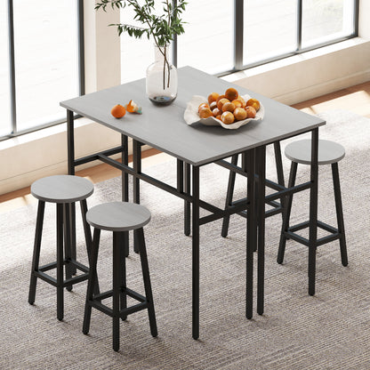 6-Piece Dining Set 2 Bistro Tables with 4 Chairs Stools Bar Table Set Dining Group Seating Set in Industrial Design Bar Stool Set for Living Room Dining Room Chipboard Steel Gray+Black