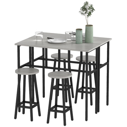 6-Piece Dining Set 2 Bistro Tables with 4 Chairs Stools Bar Table Set Dining Group Seating Set in Industrial Design Bar Stool Set for Living Room Dining Room Chipboard Steel Gray+Black