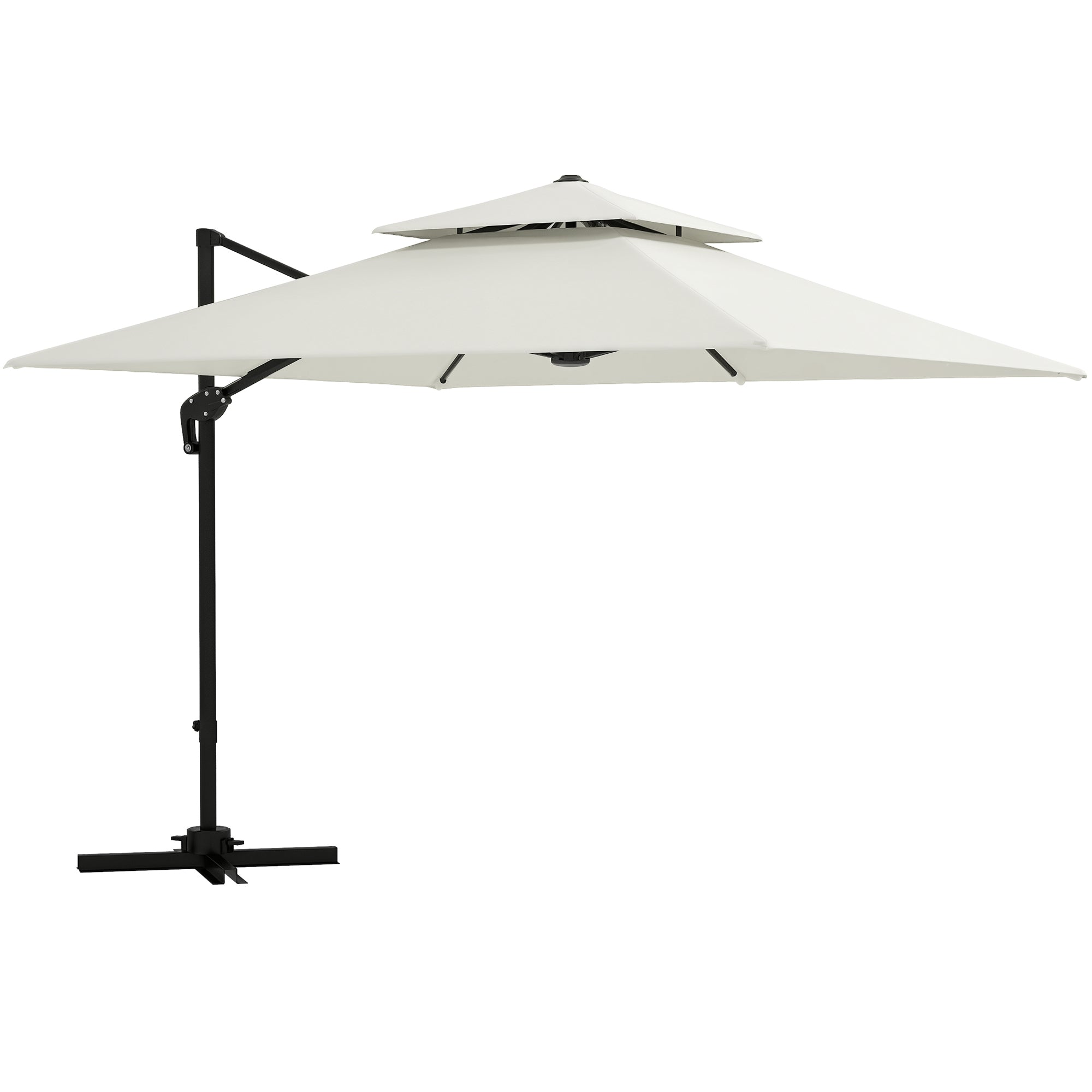 Square Cantilever Parasol 3 x 3 m Double Roof Adjustable Rotating Crank Ballast Included Metal Polyester Beige