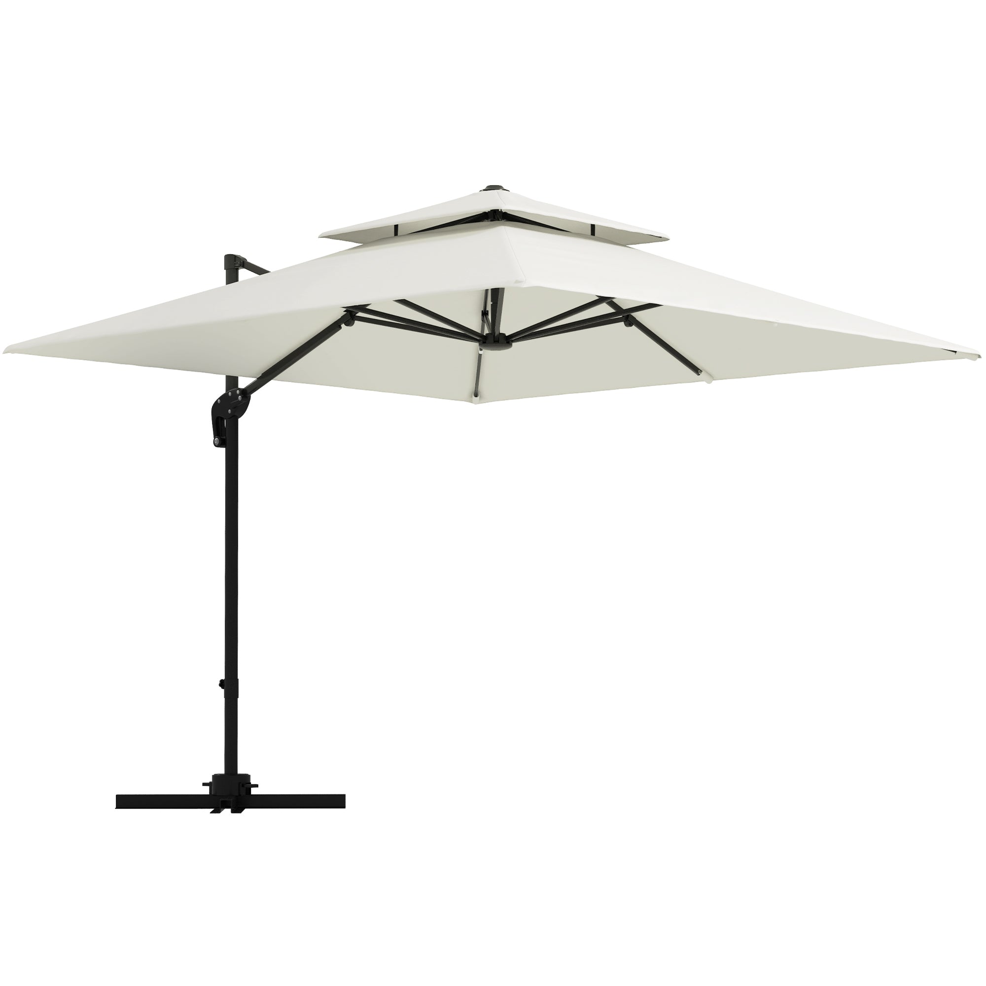 Square Cantilever Parasol 3 x 3 m Double Roof Adjustable Rotating Crank Ballast Included Metal Polyester Beige