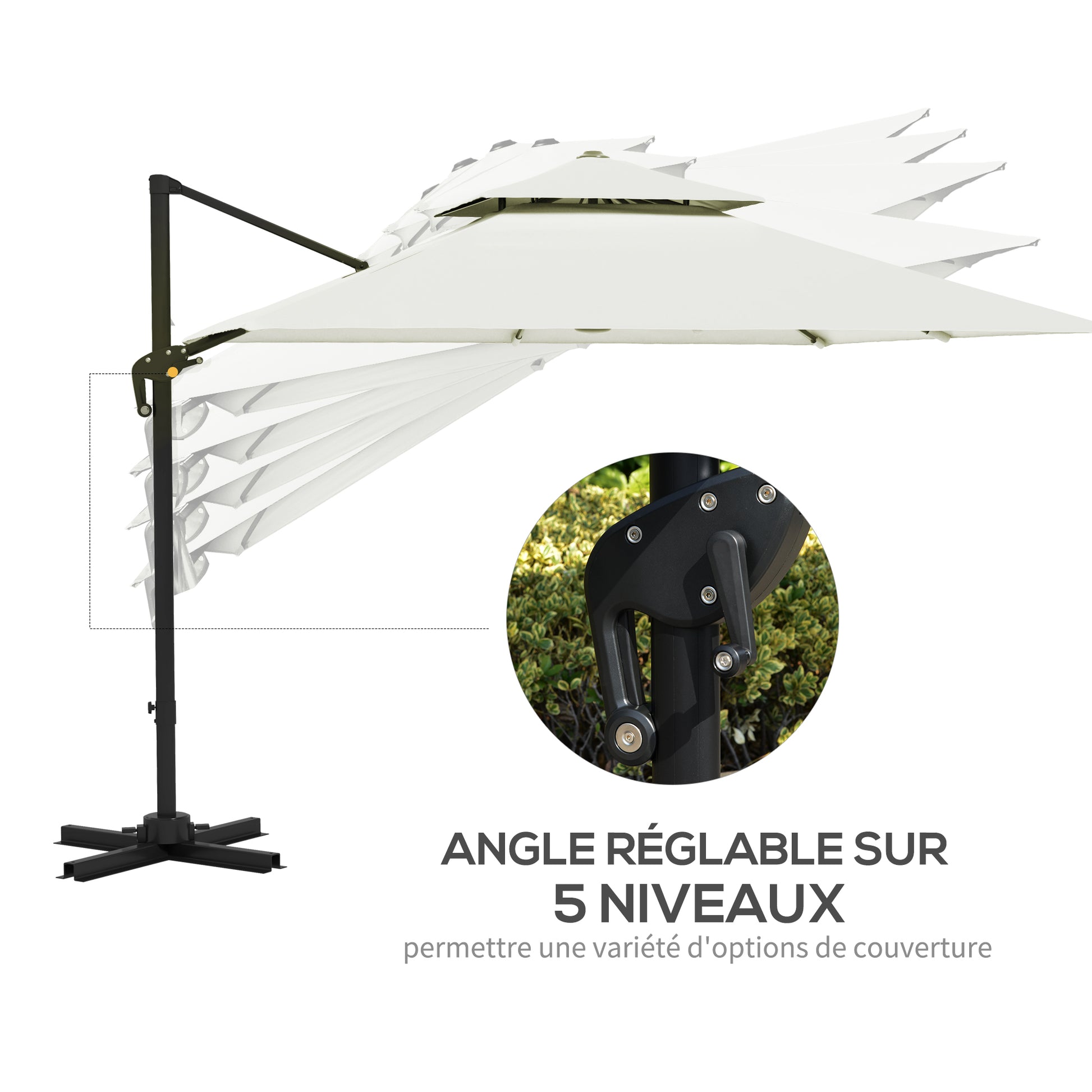 Square Cantilever Parasol 3 x 3 m Double Roof Adjustable Rotating Crank Ballast Included Metal Polyester Beige