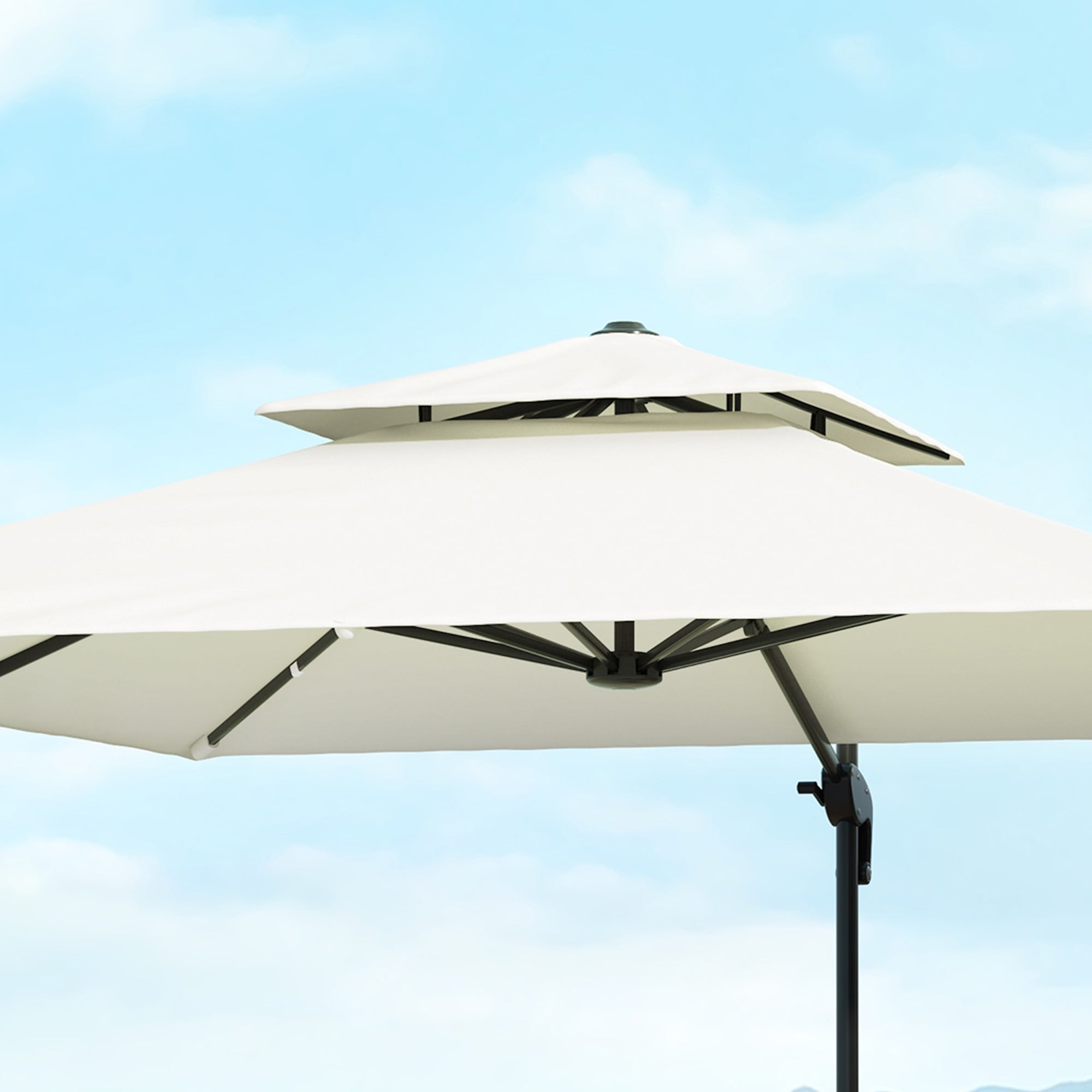 Square Cantilever Parasol 3 x 3 m Double Roof Adjustable Rotating Crank Ballast Included Metal Polyester Beige