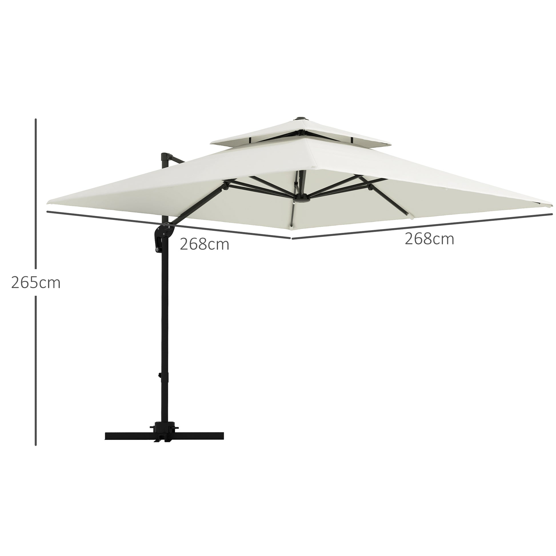 Square Cantilever Parasol 3 x 3 m Double Roof Adjustable Rotating Crank Ballast Included Metal Polyester Beige