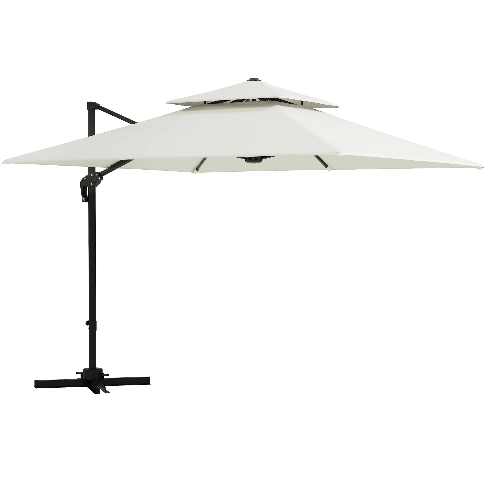 Square Cantilever Parasol 3 x 3 m Double Roof Adjustable Rotating Crank Ballast Included Metal Polyester Beige