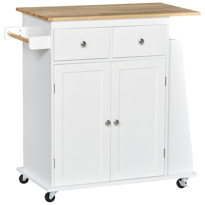 Kitchen Cart with Wheels, Serving Trolley with 2 Drawers, Storage Cabinet, Adjustable Interior Shelf, 3 Spice Racks, and Hanging Bar 89x45x89.5 cm White