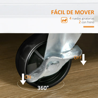 Kitchen Cart with Wheels, Serving Trolley with 2 Drawers, Storage Cabinet, Adjustable Interior Shelf, 3 Spice Racks, and Hanging Bar 89x45x89.5 cm White