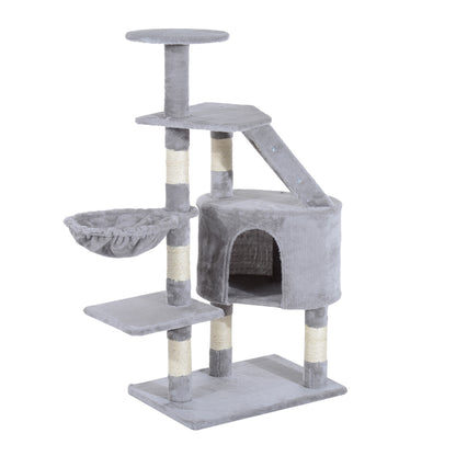Scratching Tree for Cats Large 55x40x125 cm Cat Tower with Posts Ladder Spacious Cave Hammock and Various Platforms Grey