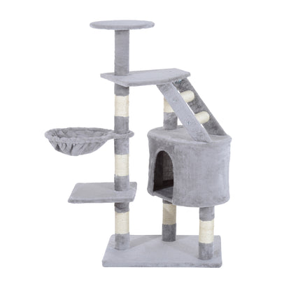 Scratching Tree for Cats Large 55x40x125 cm Cat Tower with Posts Ladder Spacious Cave Hammock and Various Platforms Grey