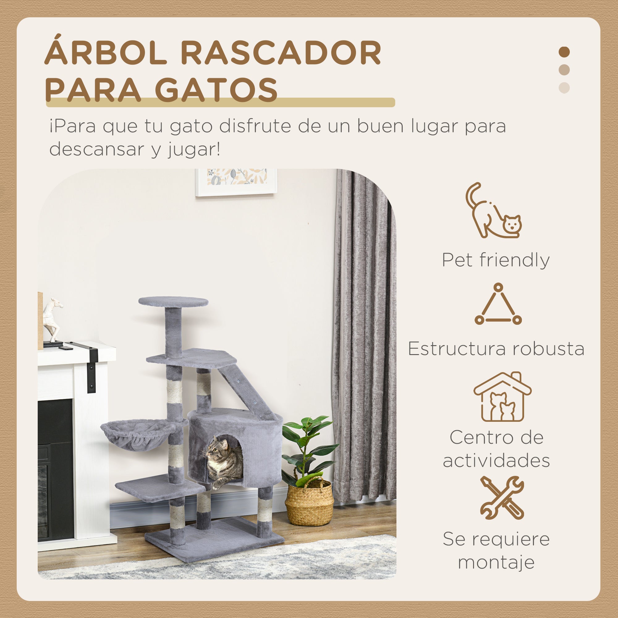 Scratching Tree for Cats Large 55x40x125 cm Cat Tower with Posts Ladder Spacious Cave Hammock and Various Platforms Grey