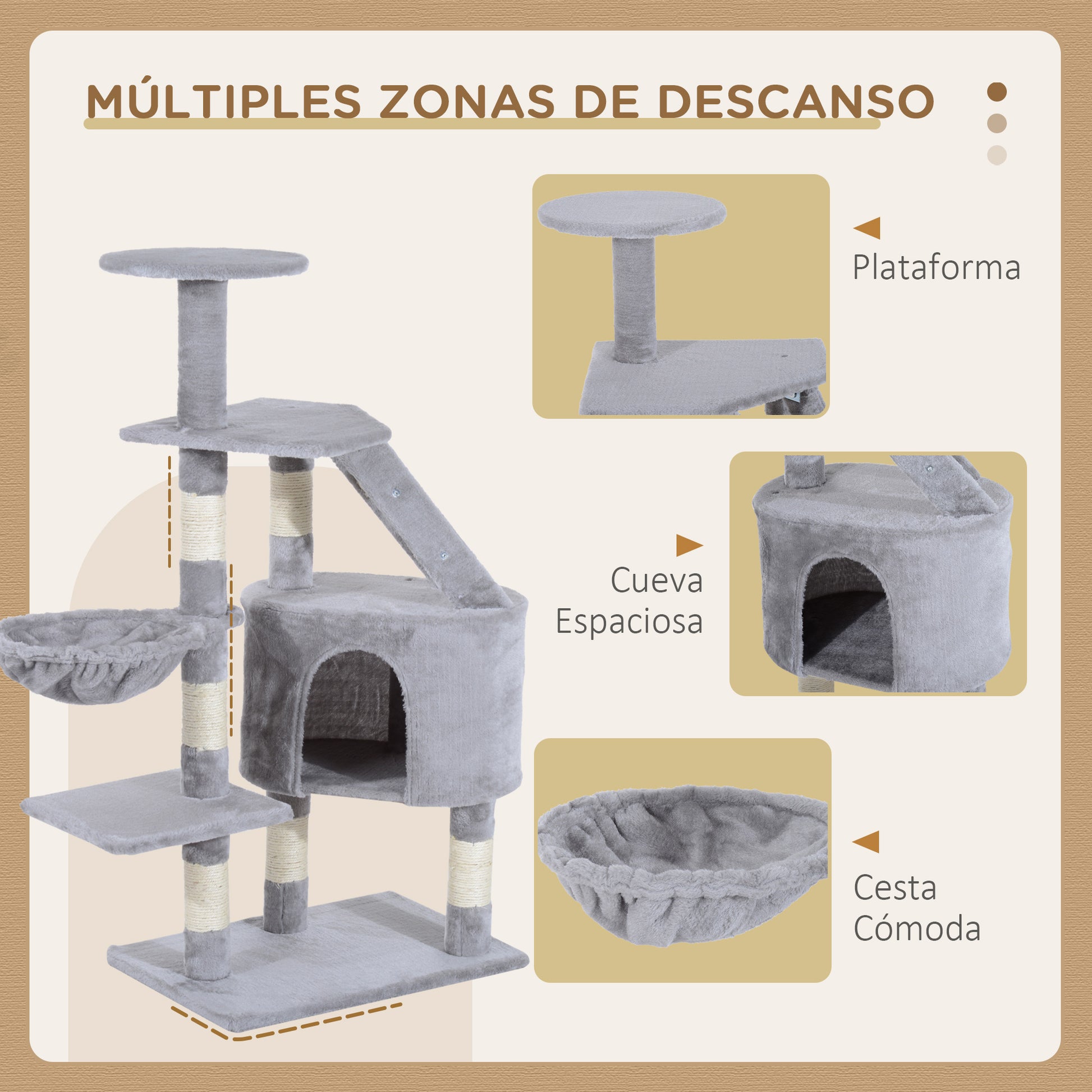 Scratching Tree for Cats Large 55x40x125 cm Cat Tower with Posts Ladder Spacious Cave Hammock and Various Platforms Grey