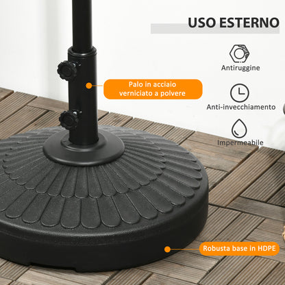 Garden Umbrella Base in HDPE with Diameter 38-48 mm, Fillable Base up to 21 kg with Water and 27 kg Sand, Ø48.5x36 cm, Black