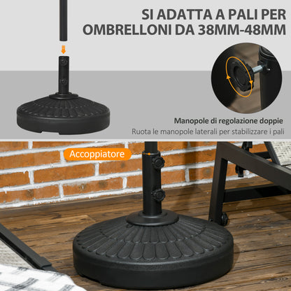 Garden Umbrella Base in HDPE with Diameter 38-48 mm, Fillable Base up to 21 kg with Water and 27 kg Sand, Ø48.5x36 cm, Black