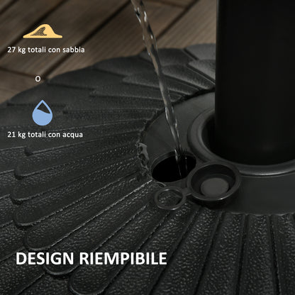 Garden Umbrella Base in HDPE with Diameter 38-48 mm, Fillable Base up to 21 kg with Water and 27 kg Sand, Ø48.5x36 cm, Black