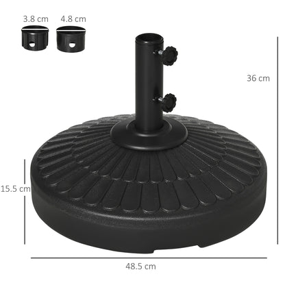 Garden Umbrella Base in HDPE with Diameter 38-48 mm, Fillable Base up to 21 kg with Water and 27 kg Sand, Ø48.5x36 cm, Black