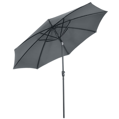Ø300x252 cm Garden Umbrella Terrace Parasol with Crank Adjustable Roof and 8 Metal Ribs for Patio Balcony Outdoor Gray
