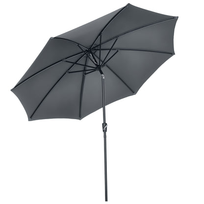 Ø300x252 cm Garden Umbrella Terrace Parasol with Crank Adjustable Roof and 8 Metal Ribs for Patio Balcony Outdoor Gray