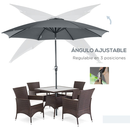 Ø300x252 cm Garden Umbrella Terrace Parasol with Crank Adjustable Roof and 8 Metal Ribs for Patio Balcony Outdoor Gray