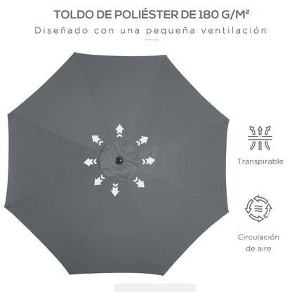 Ø300x252 cm Garden Umbrella Terrace Parasol with Crank Adjustable Roof and 8 Metal Ribs for Patio Balcony Outdoor Gray