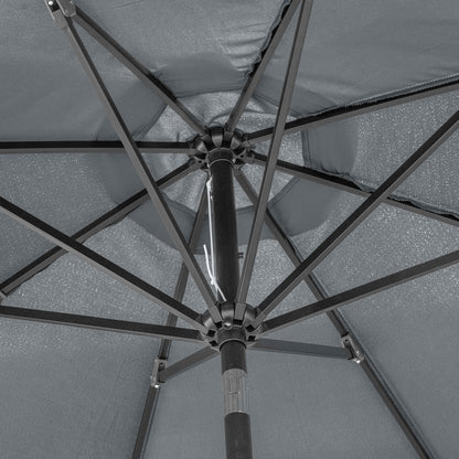 Ø300x252 cm Garden Umbrella Terrace Parasol with Crank Adjustable Roof and 8 Metal Ribs for Patio Balcony Outdoor Gray
