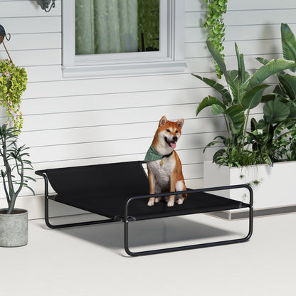 Raised Dog Bed Camp Bed for Dogs Cats Pets with Headrest, Micro-perforated Textilene Fabric, Indoor or Outdoor, 106 x 81 x 33 cm, Black