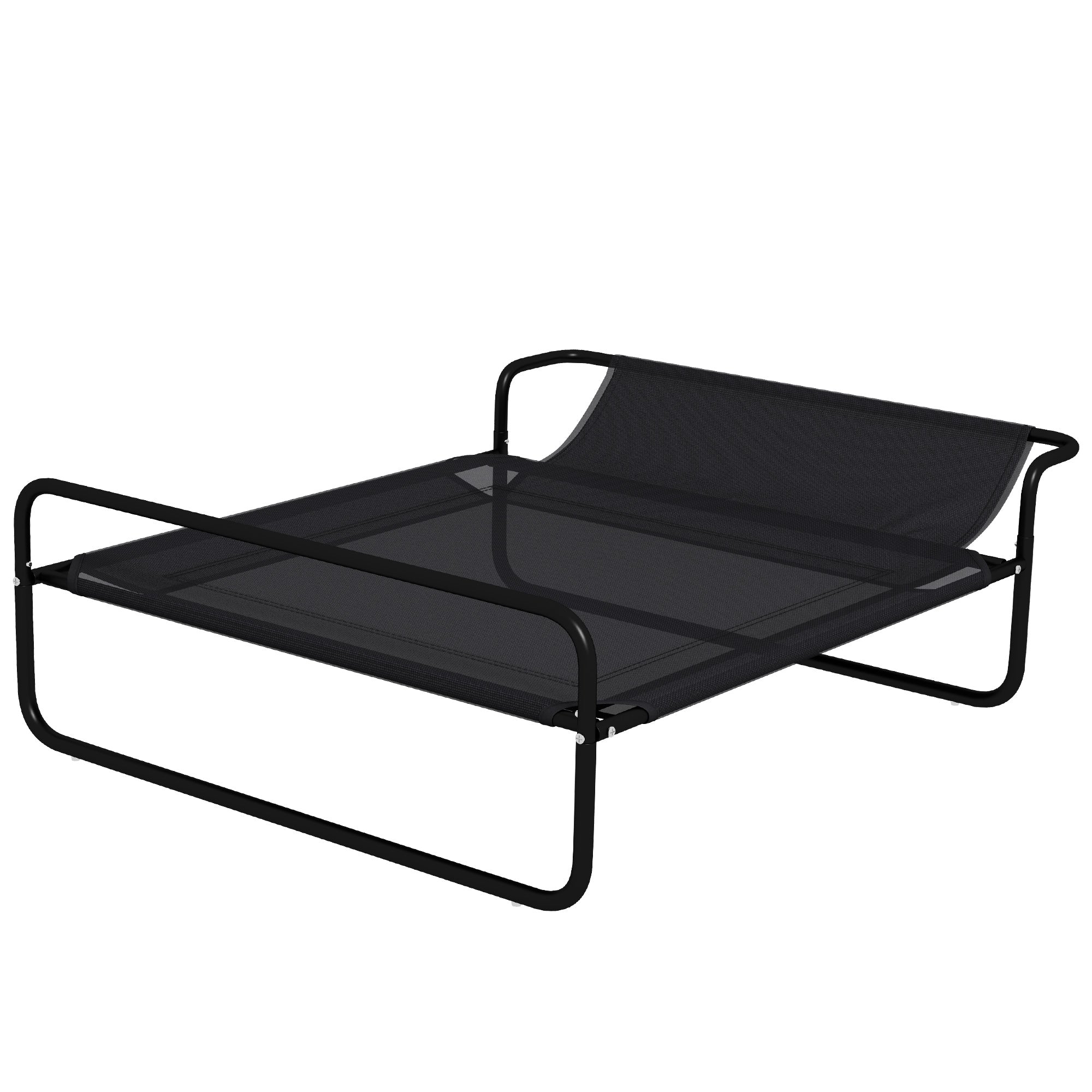 Raised Dog Bed Camp Bed for Dogs Cats Pets with Headrest, Micro-perforated Textilene Fabric, Indoor or Outdoor, 106 x 81 x 33 cm, Black