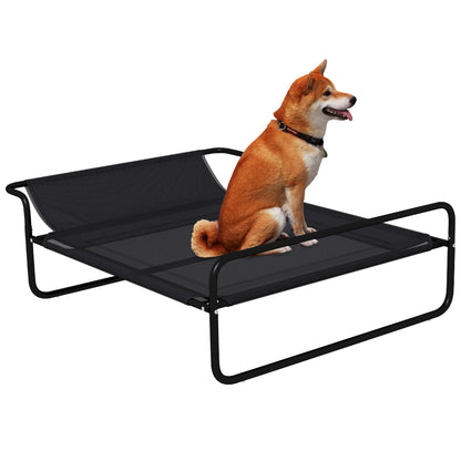 Raised Dog Bed Camp Bed for Dogs Cats Pets with Headrest, Micro-perforated Textilene Fabric, Indoor or Outdoor, 106 x 81 x 33 cm, Black
