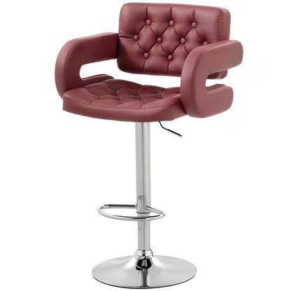 Adjustable PU Bar Stool with Backrest, Armrests & Footrest — Burgundy