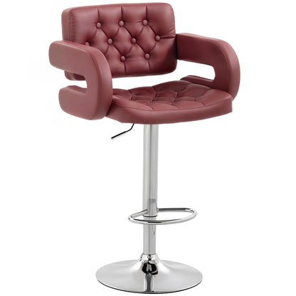 Adjustable PU Bar Stool with Backrest, Armrests & Footrest — Burgundy