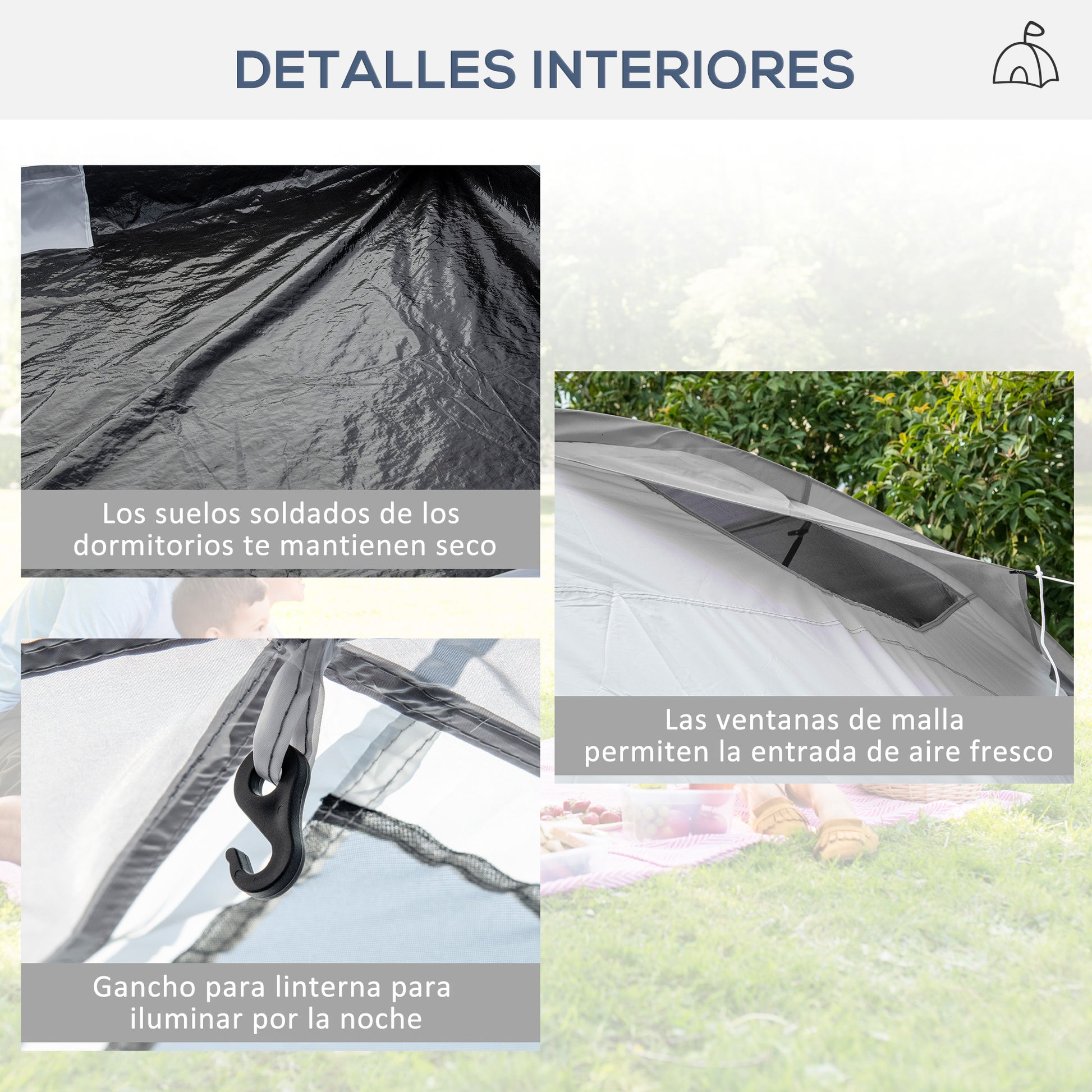 Family Camping Tent for 4-6 People Lightweight Portable Camp Tent with 2 Windows and Waterproof UV-Resistant Carry Bag for Hiking 590x245x193 cm Dark Grey