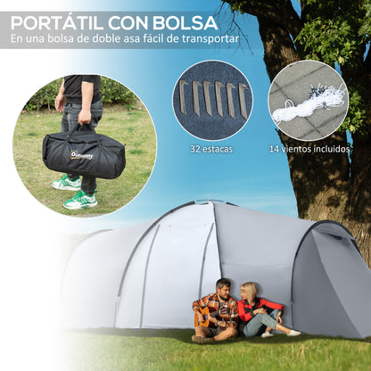 Family Camping Tent for 4-6 People Lightweight Portable Camp Tent with 2 Windows and Waterproof UV-Resistant Carry Bag for Hiking 590x245x193 cm Dark Grey