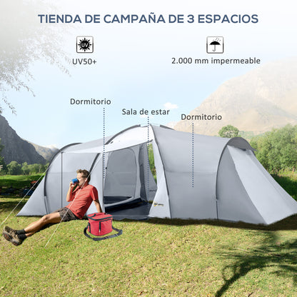 Family Camping Tent for 4-6 People Lightweight Portable Camp Tent with 2 Windows and Waterproof UV-Resistant Carry Bag for Hiking 590x245x193 cm Dark Grey