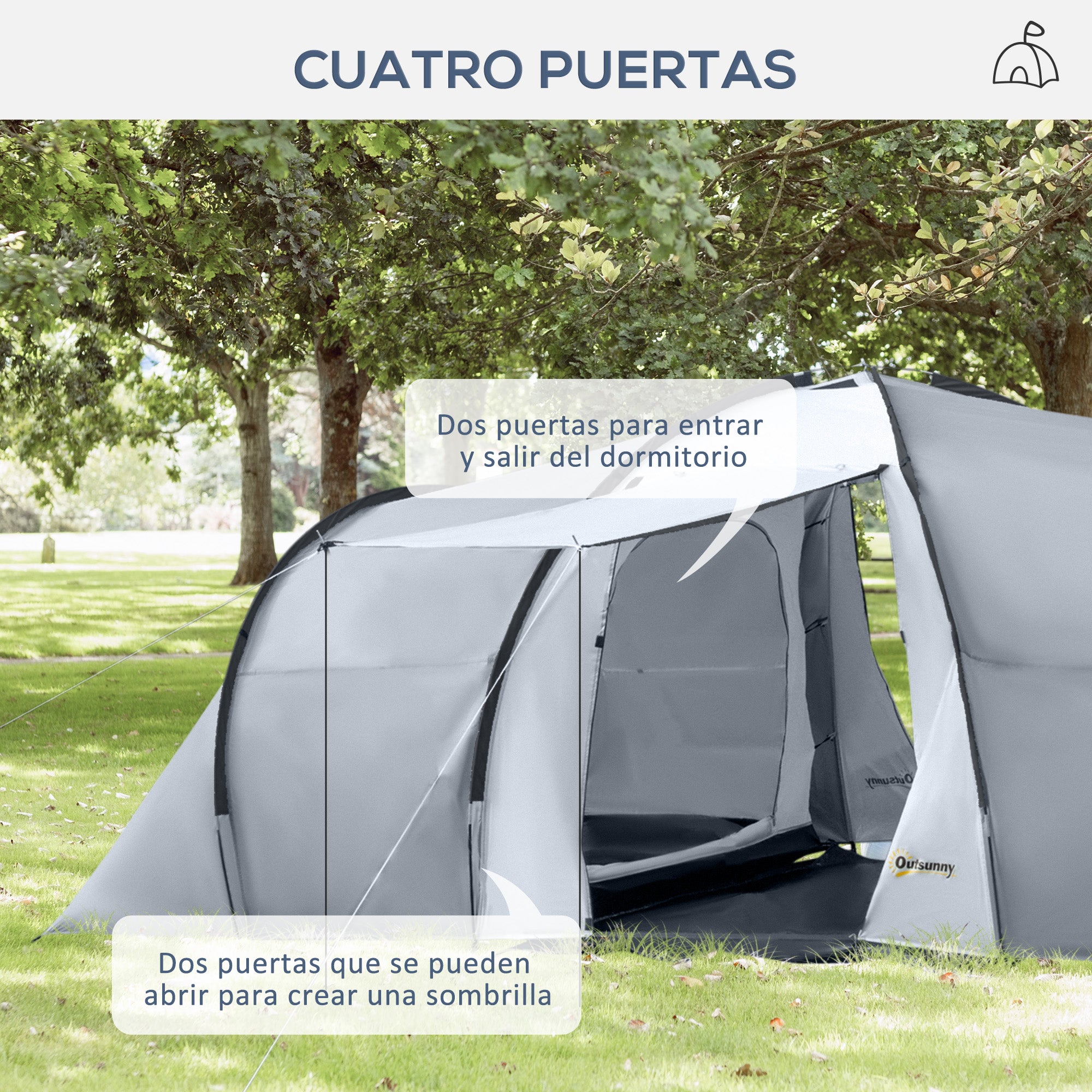 Family Camping Tent for 4-6 People Lightweight Portable Camp Tent with 2 Windows and Waterproof UV-Resistant Carry Bag for Hiking 590x245x193 cm Dark Grey