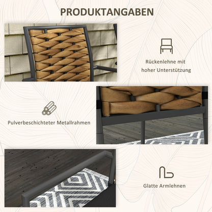 2-Piece Rattan Garden Chair Set with Cushions, Stackable Patio Chair, Balcony Chair for Terrace, Steel, 57 x 58 x 87 cm, Brown+Black+Gray