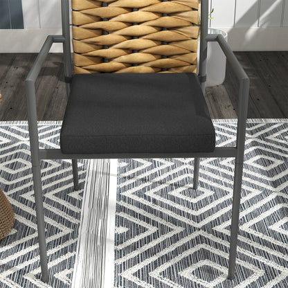 2-Piece Rattan Garden Chair Set with Cushions, Stackable Patio Chair, Balcony Chair for Terrace, Steel, 57 x 58 x 87 cm, Brown+Black+Gray