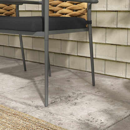 2-Piece Rattan Garden Chair Set with Cushions, Stackable Patio Chair, Balcony Chair for Terrace, Steel, 57 x 58 x 87 cm, Brown+Black+Gray