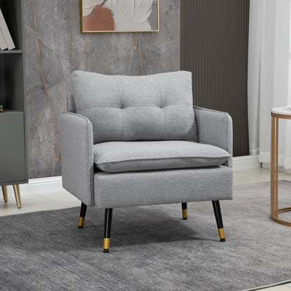 Upholstered Armchair with Cushion Lounge Sofa with Linen Look, Steel Legs, for Living Room, Bedroom, Gray, 76 x 68 x 80 cm